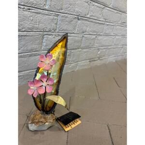 Vintage MCM Mario Jason signed brutalist metal flower sculpture brass enamel NWT
